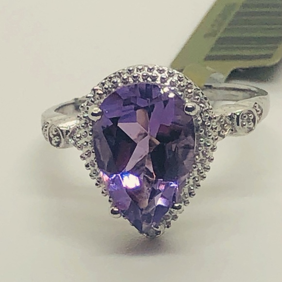 Jewelry - Genuine 3.45 Carat Amethyst & Diamond 925 Silver Ring Size 7.25